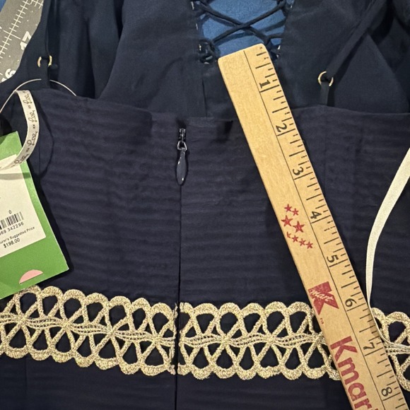 Lily Pulitzer Trista Shift Dress Size 0 Navy Blue/Gold Trim Lace-Up Neck - New - Picture 10 of 11